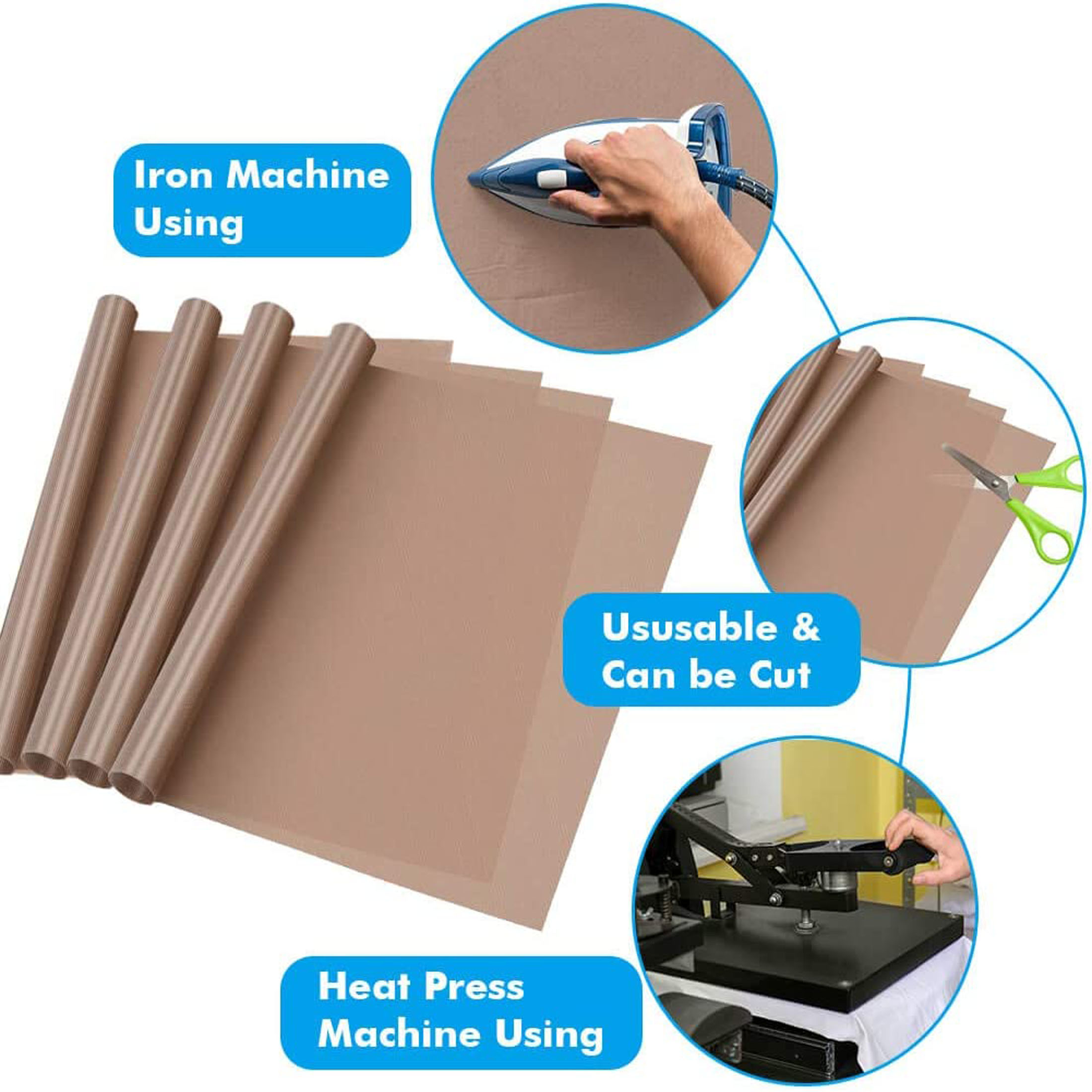 Heat Press Teflon Sheet - ポリテトラフルオロエチレンフィルムは、ノンスティックホットプレストランスファーペーパー、アイロン耐熱加工パッドに使用されます。