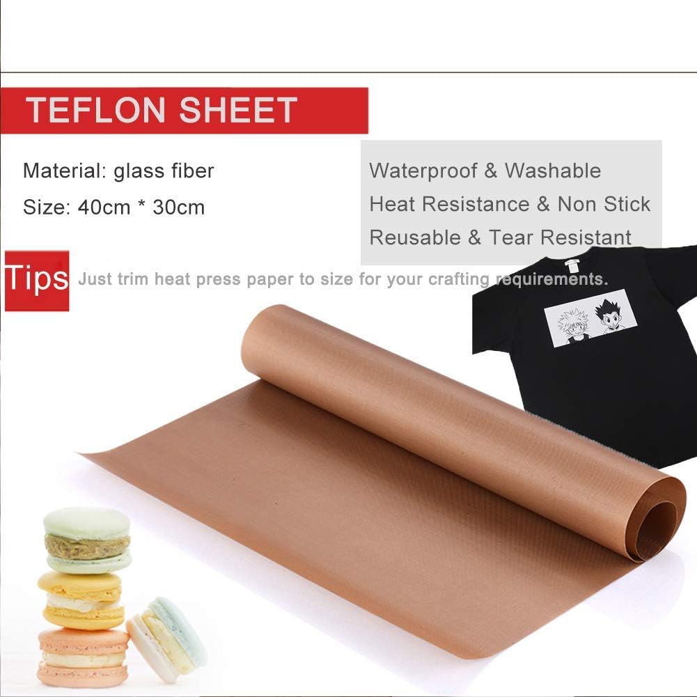 Heat Press Teflon Sheet - ヒートプレス用テフロンシート、1枚入りPTFEヒートプレス転写シート、ノンスティック熱転写紙、再利用可能、サイズ1m x 2m