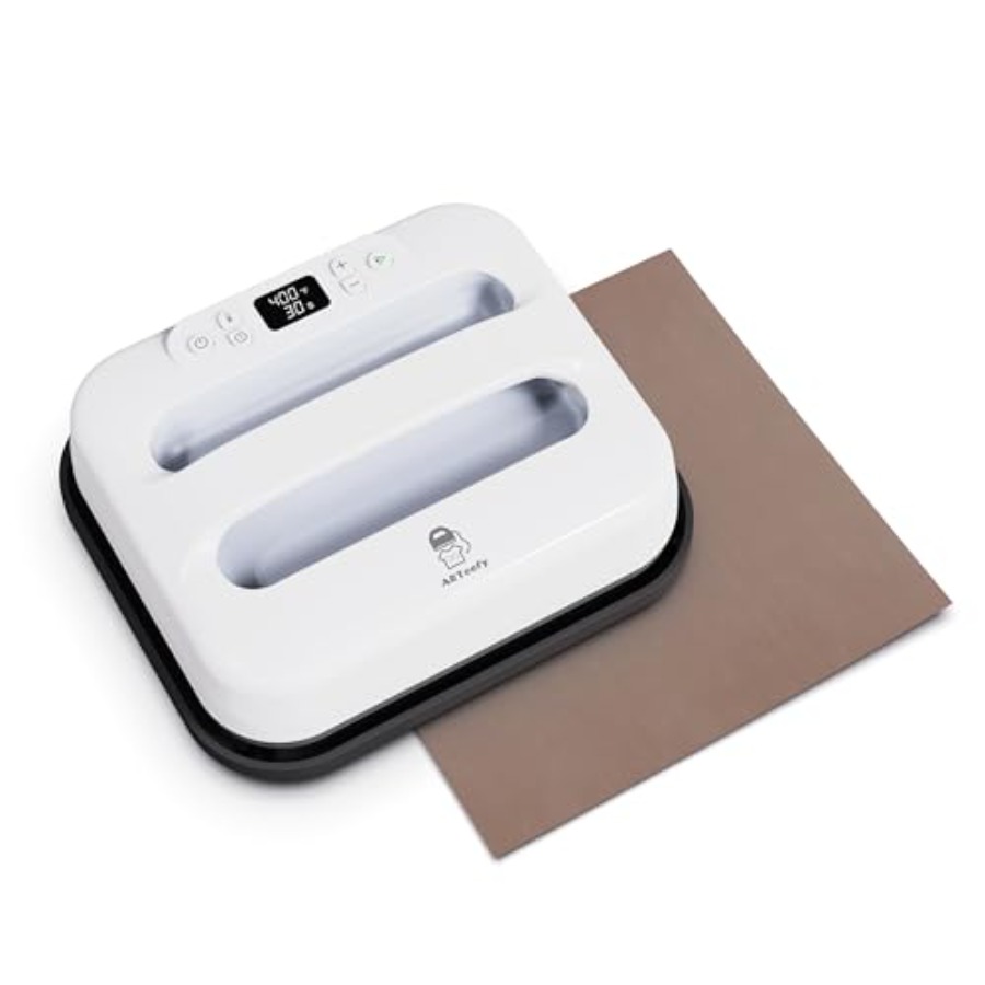 Heat Press Teflon Sheet - ヒートプレス機 12 x 10インチ、ポータブルデジタルイージープレス、Tシャツ、昇華プリント、HTVビニール用、テフロンシート付きホワイト