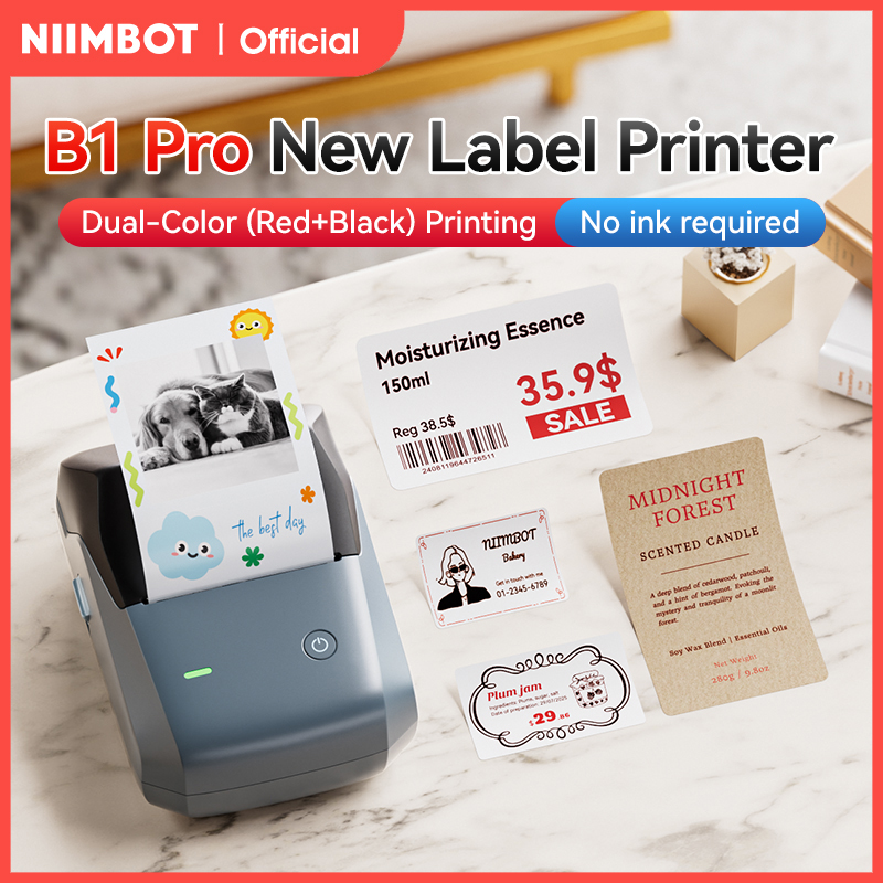 Commercial Printing Business - Niimbot B1 Proラベルプリンター 300 DPI高解像度 赤黒カラー印刷