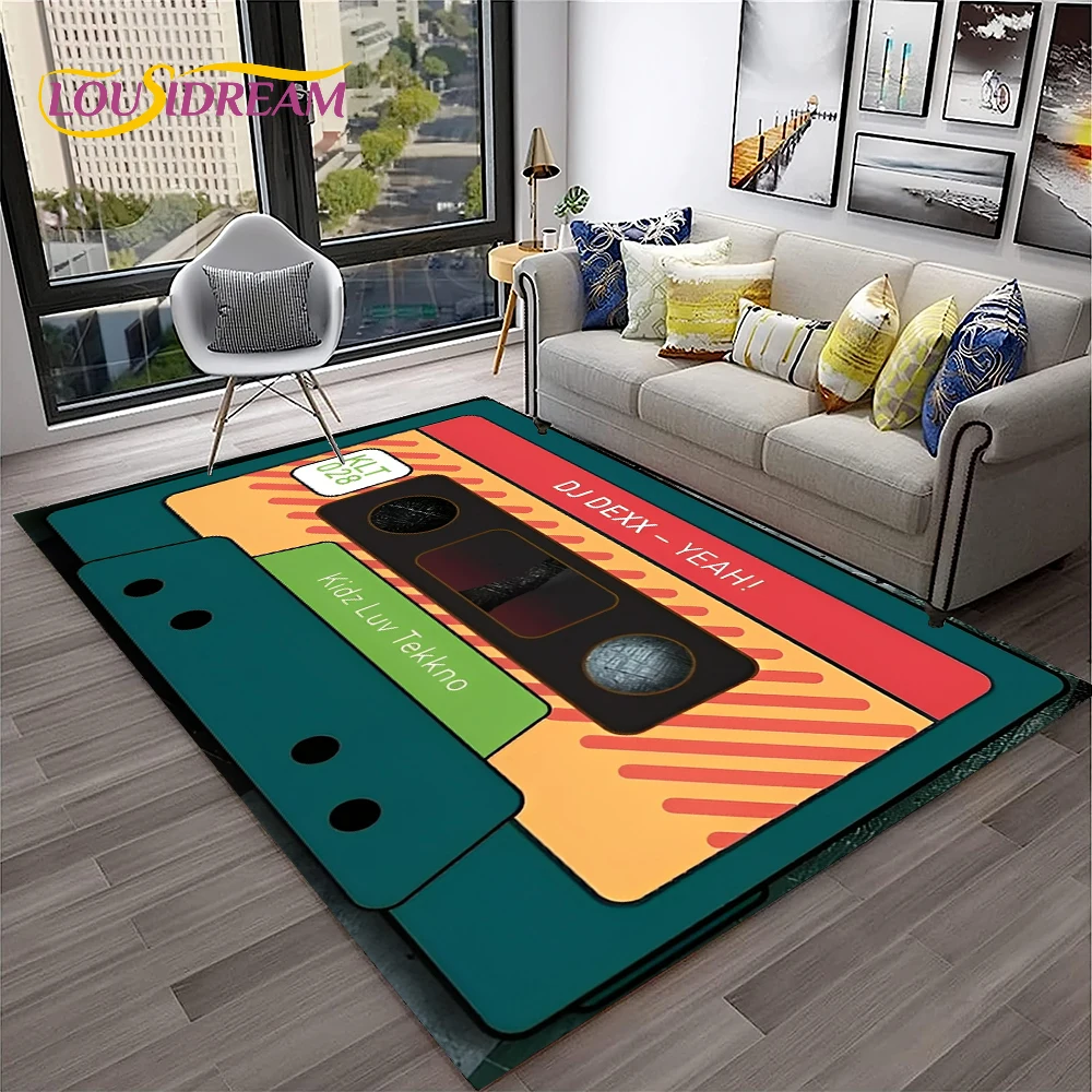 Commercial Printing For Sale - レトロ音楽カセットテープパターン 3D カーペットラグ ホームリビングルームベッドルームソファドアマット装飾、キッズエリアラグノンスリップフロアマット