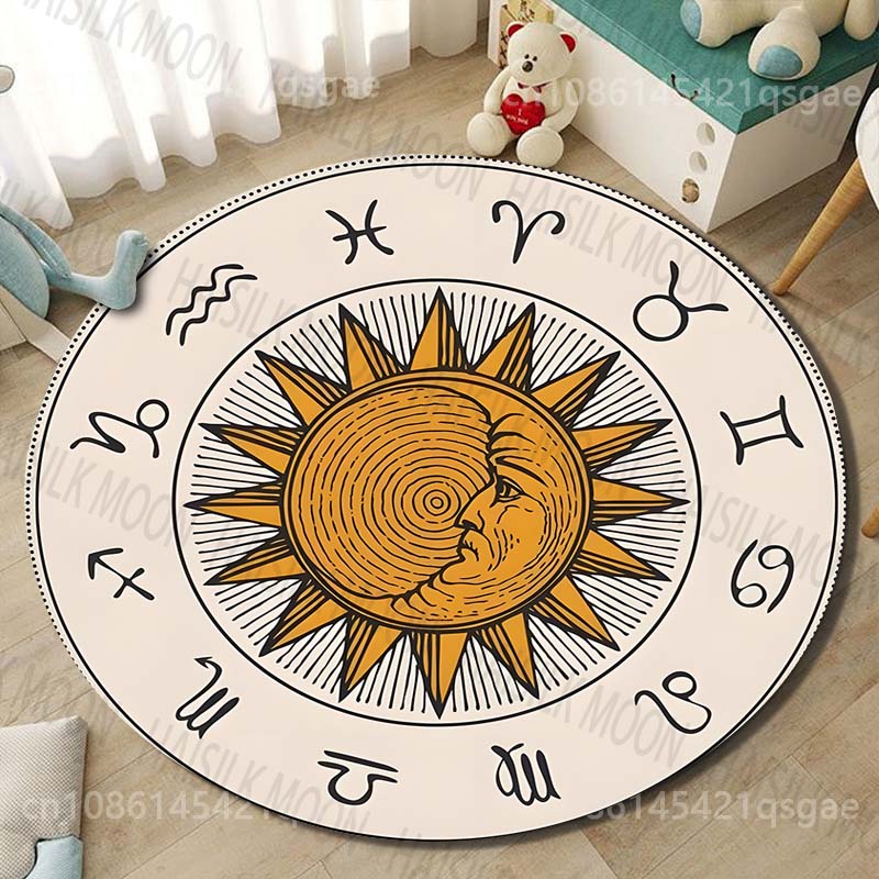 1枚入り 星座図太陽図柄プリントラウンドカーペット リビング - Commercial Printing Images のレビューと価格